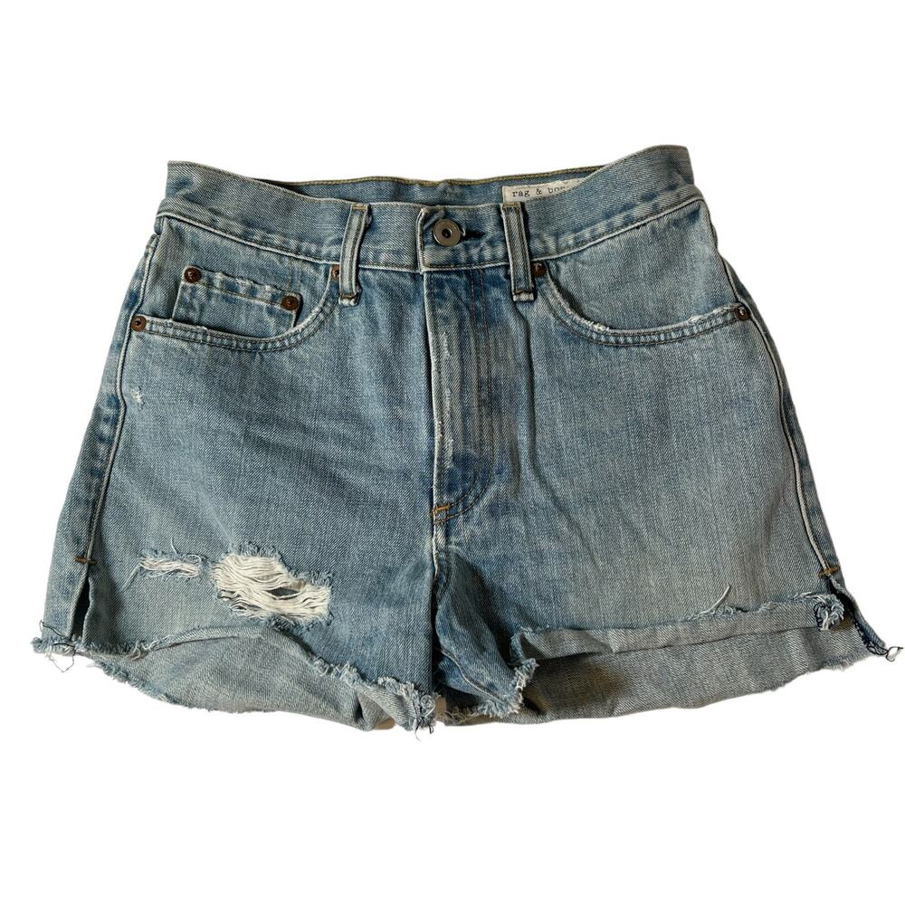 Rag & Bone 100% Cotton Light Wash Cut Off High Rise Shorts Sz 24